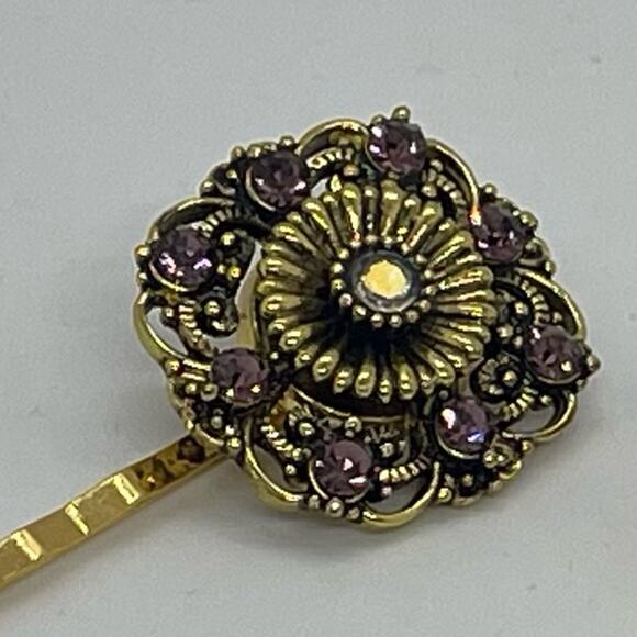 Handmade Brown Rhinestone Gold Set Hair Clips HoCo Wedding Fairy Jewelry NWT - Picture 2 of 6